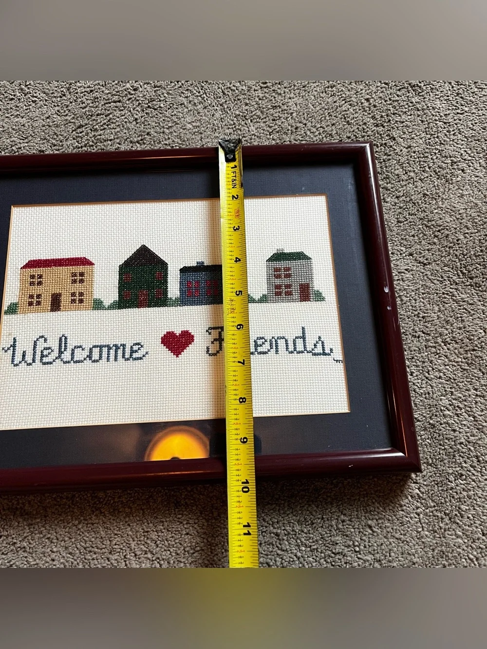 Vintage ‘Welcome Friends’ Needlepoint Hanging Wall Decor